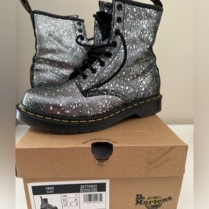 Dr. Martens 1460 Metallic Splatter Suede Lace Up Boots Black Wmns 9